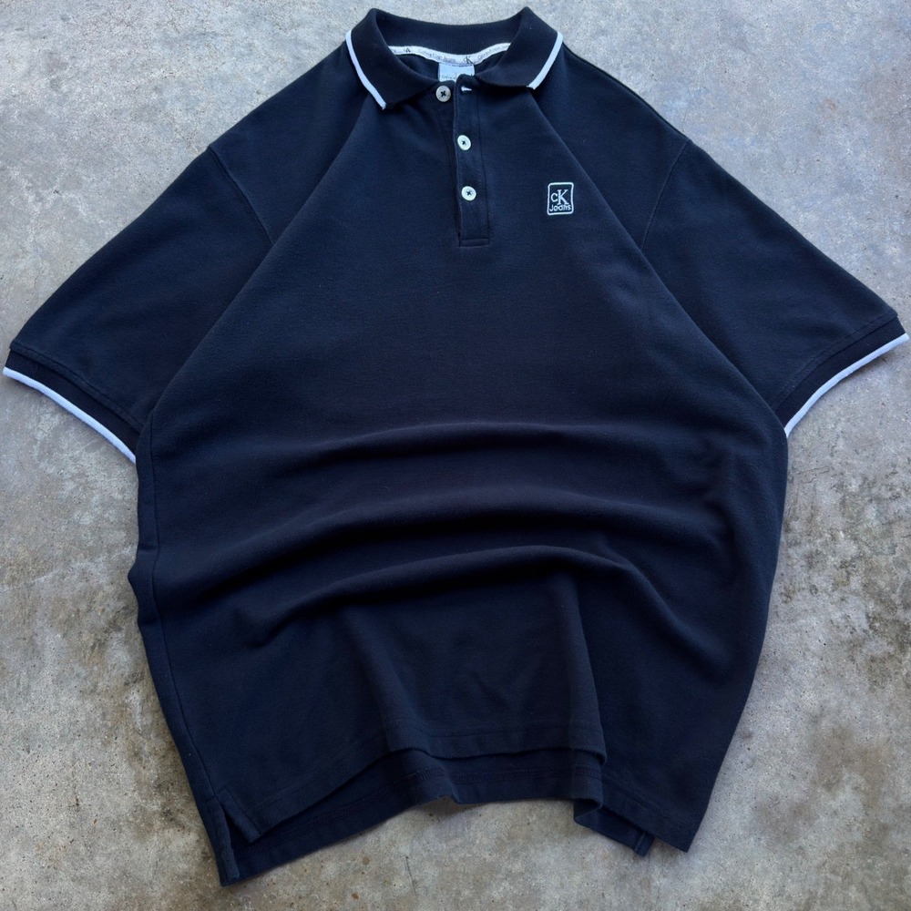 Vintage 90s Calvin Klein Jeans Polo Shirt Workwear Gorpcore Black XL (g4a) - Picture 2 of 7